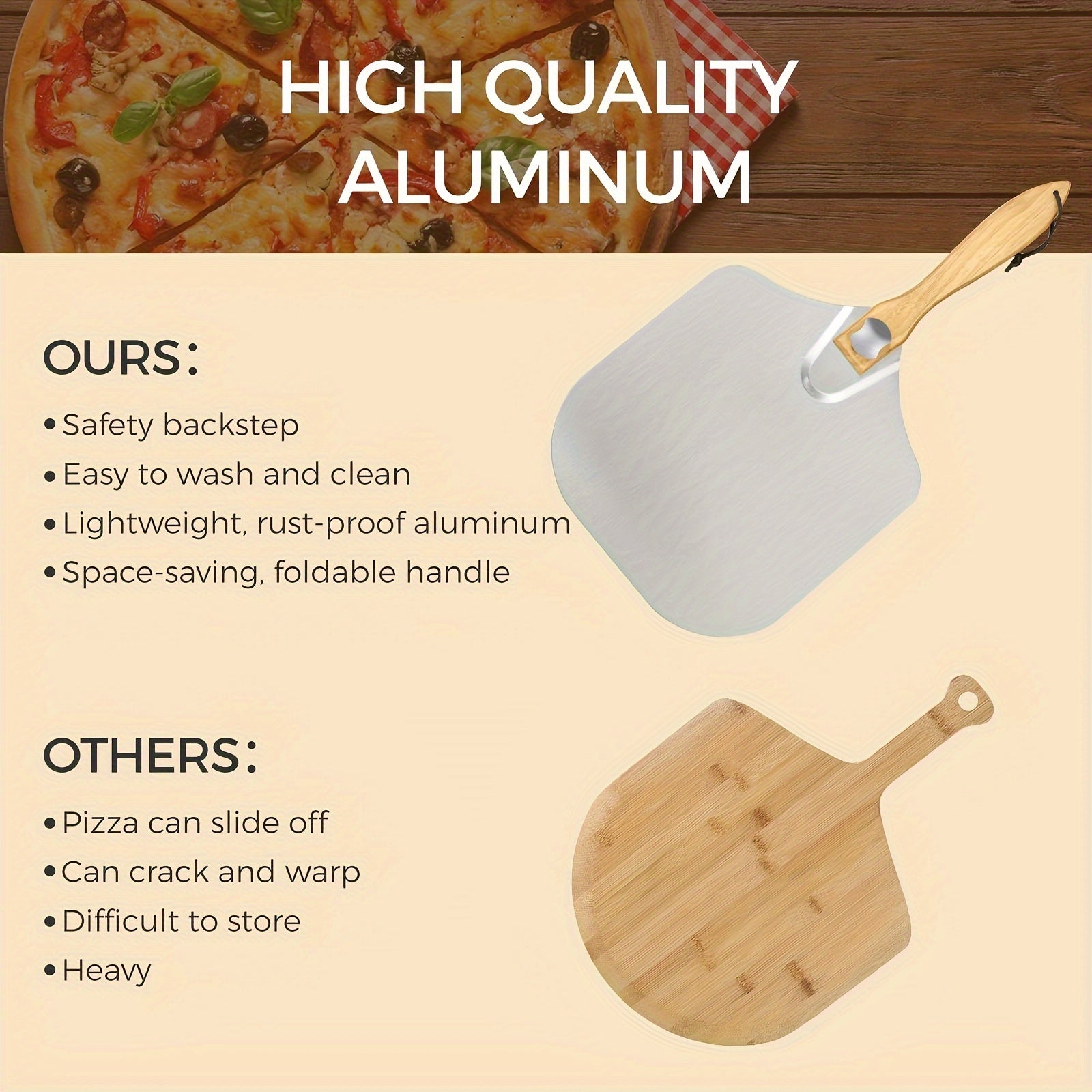 Metal Pizza Peel Set with Wooden Handle 30.48x35.56 cm Foldable Dough Scraper