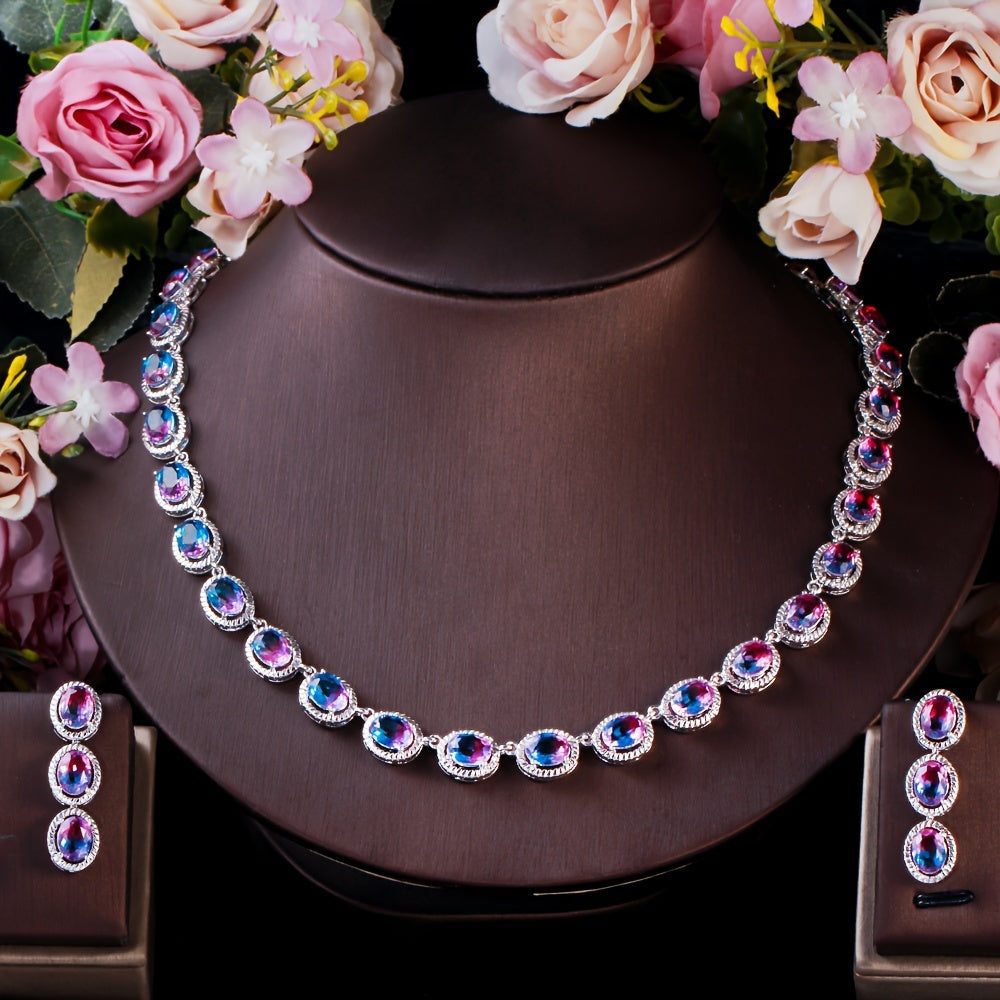 Set of 3 Boho Chic Jewelry Pieces Copper Necklace and Earrings Synthetic Zirconia