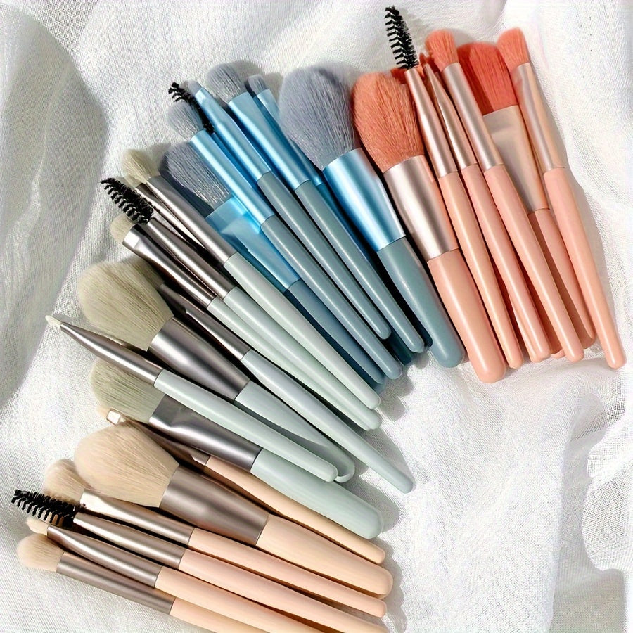 8-Piece Blue Facial Makeup Brush Set for Beginners Portable Travel-Friendly