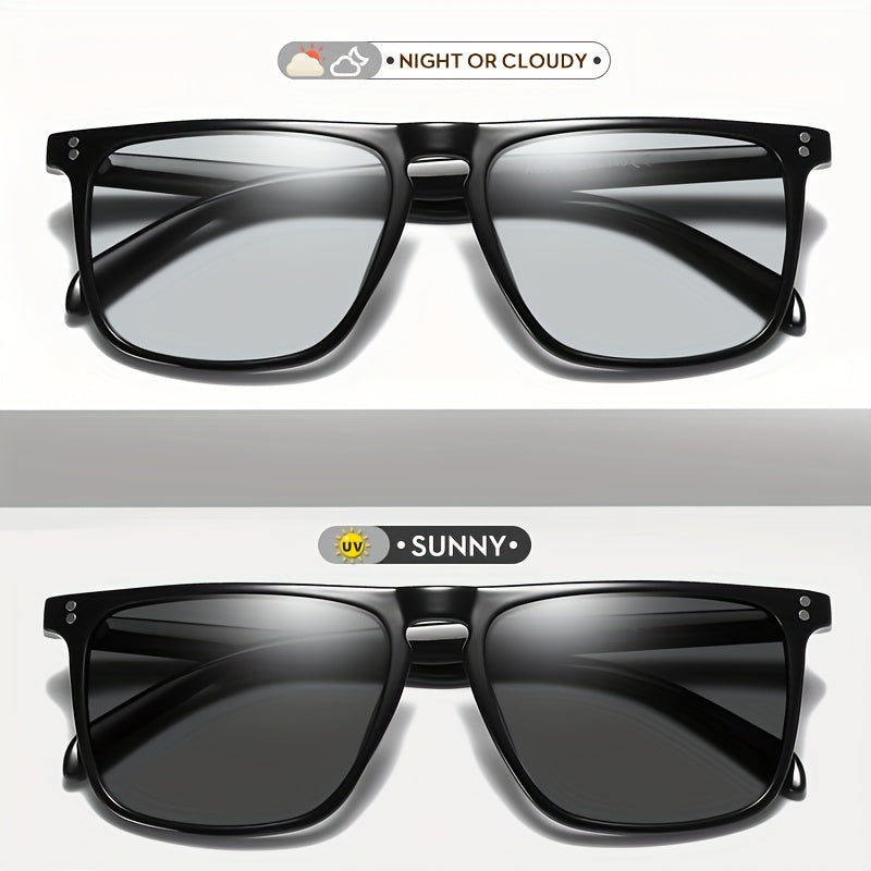 Erkaklar va ayollar uchun kvadrat shaklidagi Photochromic ko'zoynaklar, polarizatsiyalangan, kechqurun haydash uchun anti-yorqinlik