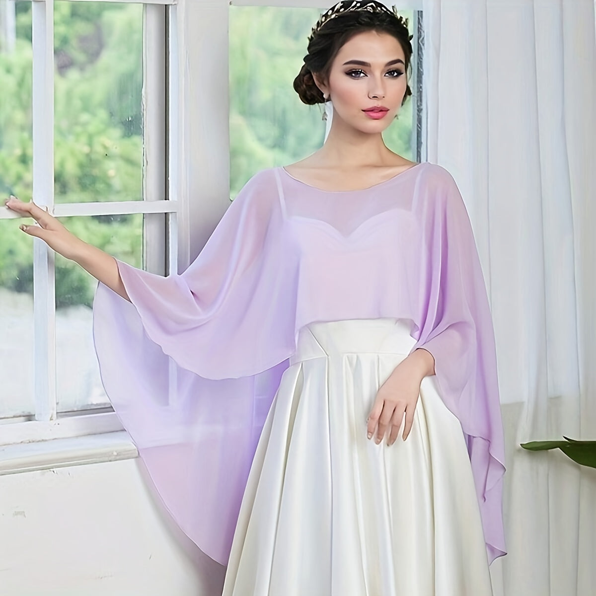 Solid Color Chiffon Cape for Wedding Dresses and Everyday Fashion Lightweight Hand Washable