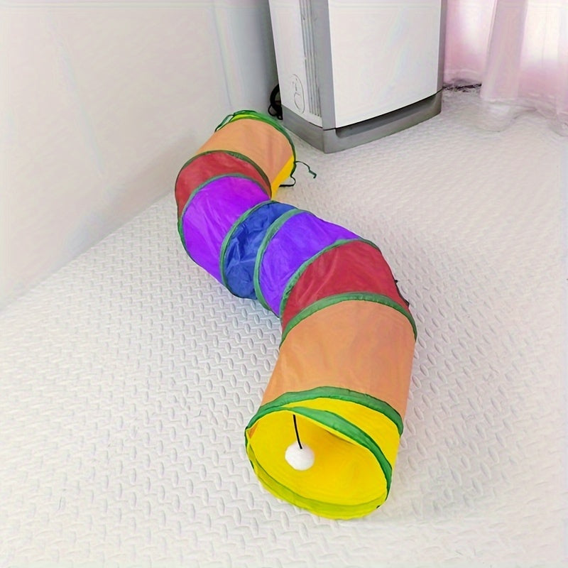 Qaytib olinadigan mushuk tunelida to'p bilan interaktiv mushuk o'yinchoqi, cheksiz qiziqarli o'yinlar uchun