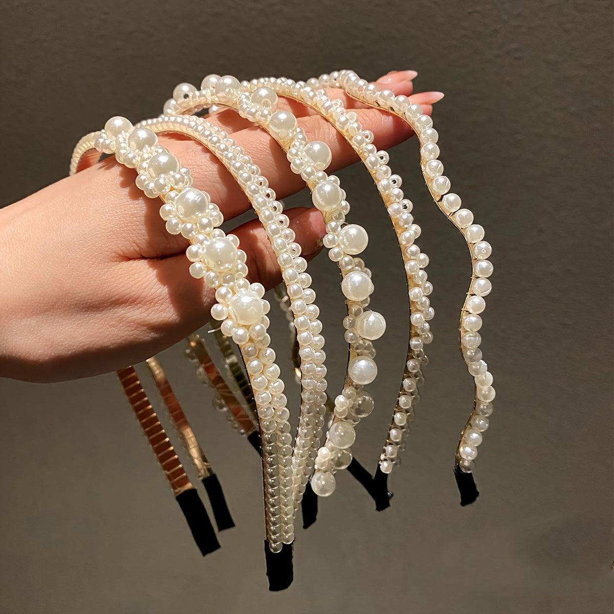 Women’s Faux Pearl Hair Hoops Set of 5 Elegant Stylish Hairbands