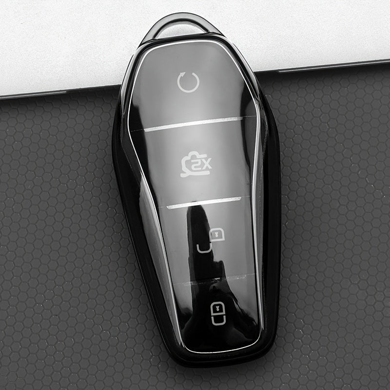 Universal TPU Car Key Fob Cover Transparent Black Protective Shell with Ring