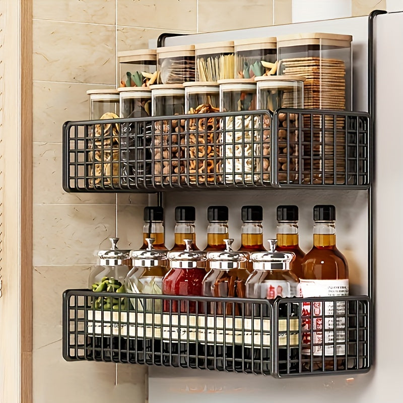 Estante de almacenamiento de cocina de metal de múltiples capas con soporte para film transparente y montaje en pared