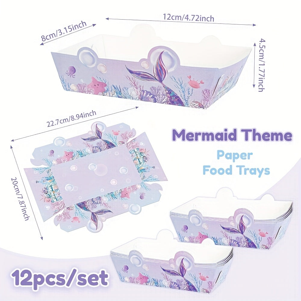 Set of 6/12 Purple Mermaid Tail Food Trays for Party Snacks and Fries