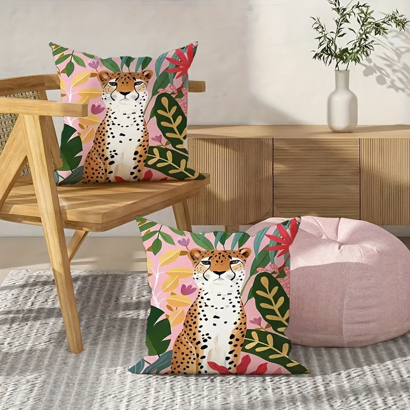 Polyester Pillow Covers Vibrant Pink Green Leopard Print 45x45cm Sofa Bedroom Decor