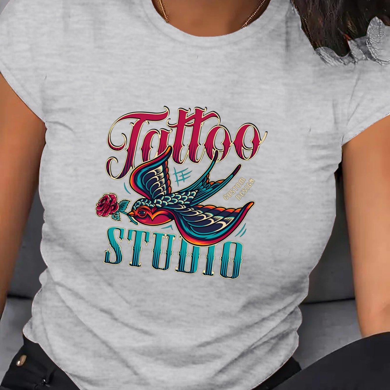 Women's Plus Size Tattoo Studio Graphic Tee Crew Neck Short Sleeve T-Shirt