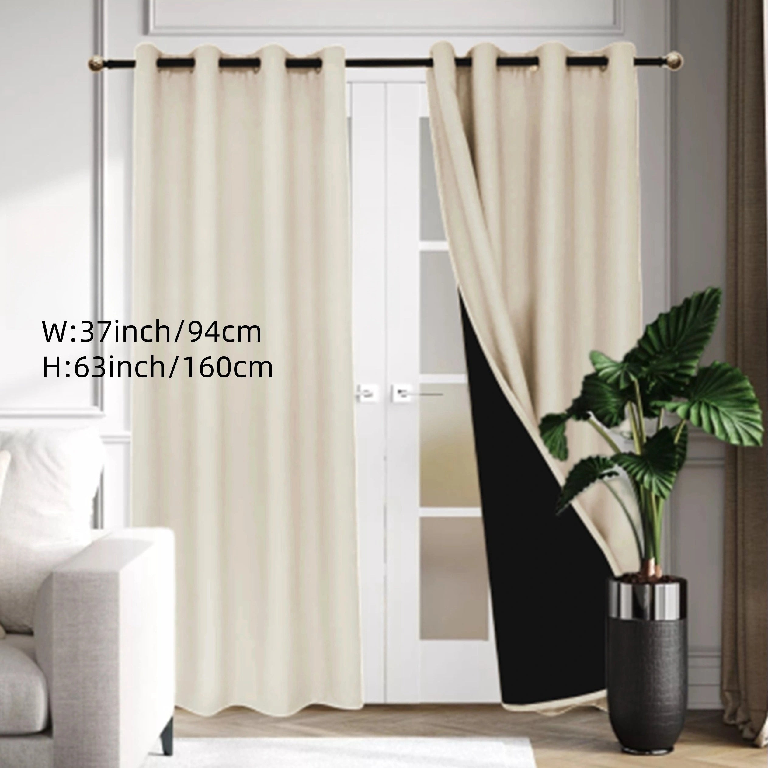 Beige Blackout Curtain with Insulation Lining Grommet Top for Living Room Bedroom