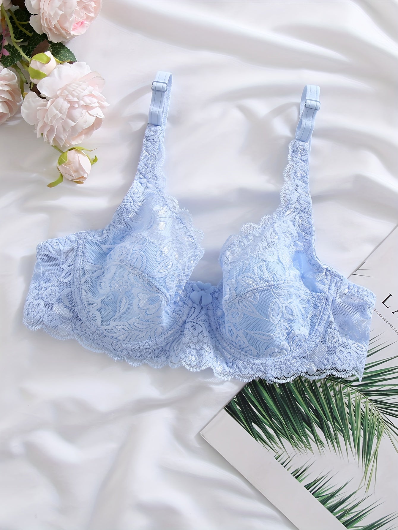 Lingerie Lacy Push-Up Underwire Bra Solid Color Spandex Knit 145gsm