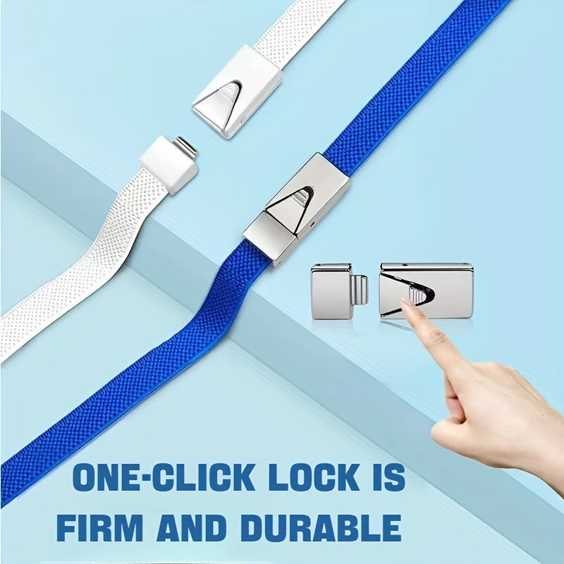 1 Pair 8mm Wide Elastic Flat Straps with Metal Buckle, Adjustable Shoelaces