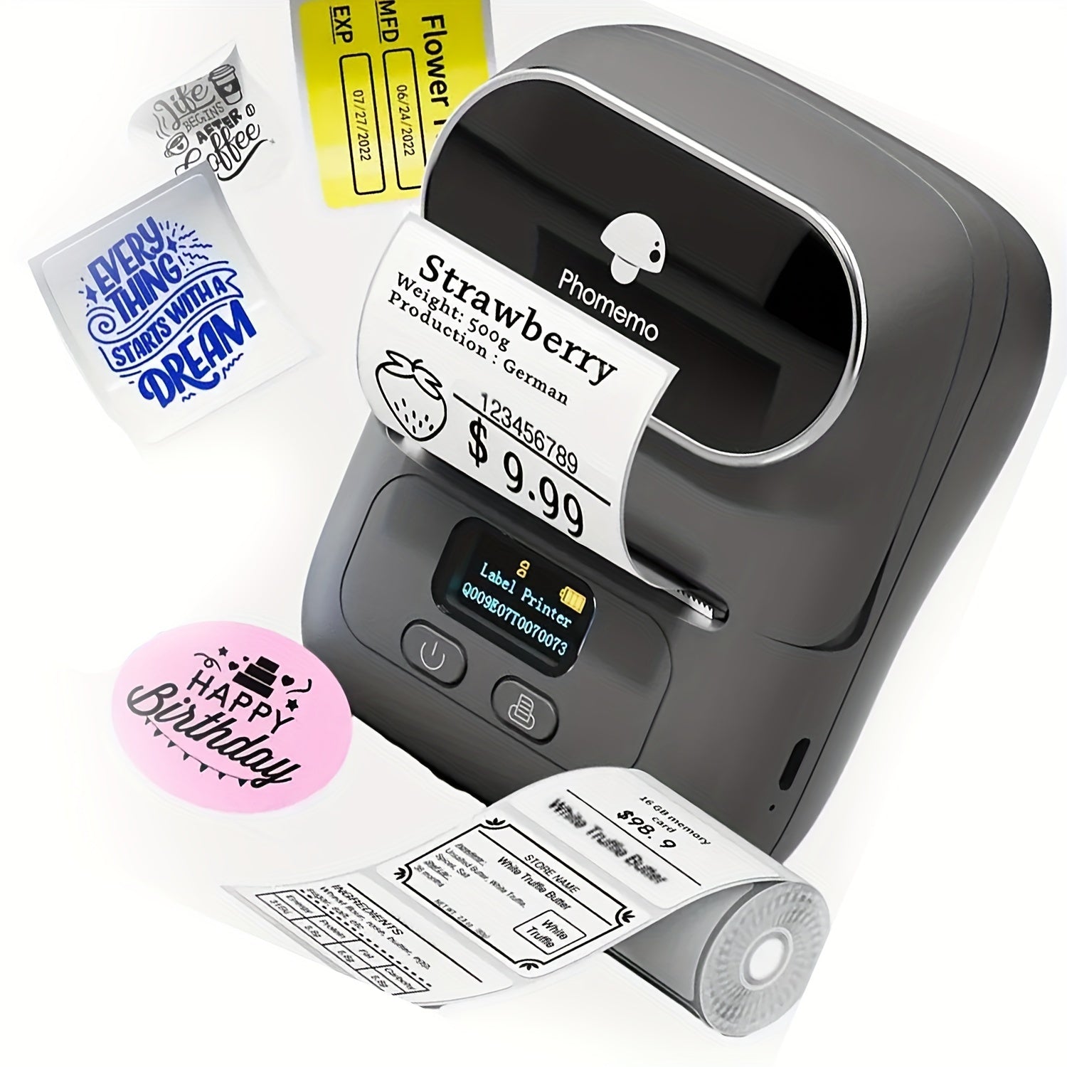 Impresora térmica portátil para etiquetas de código de barras, joyería, ropa y envío 20-50mm