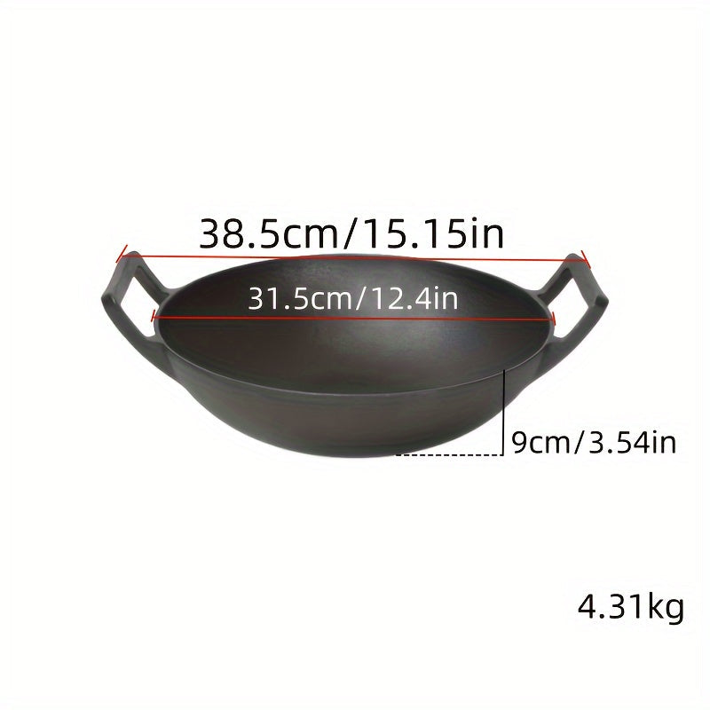 Large Traditional Wok with Dual Handles and Cedar Wood Lid for Induction and Gas Stoves