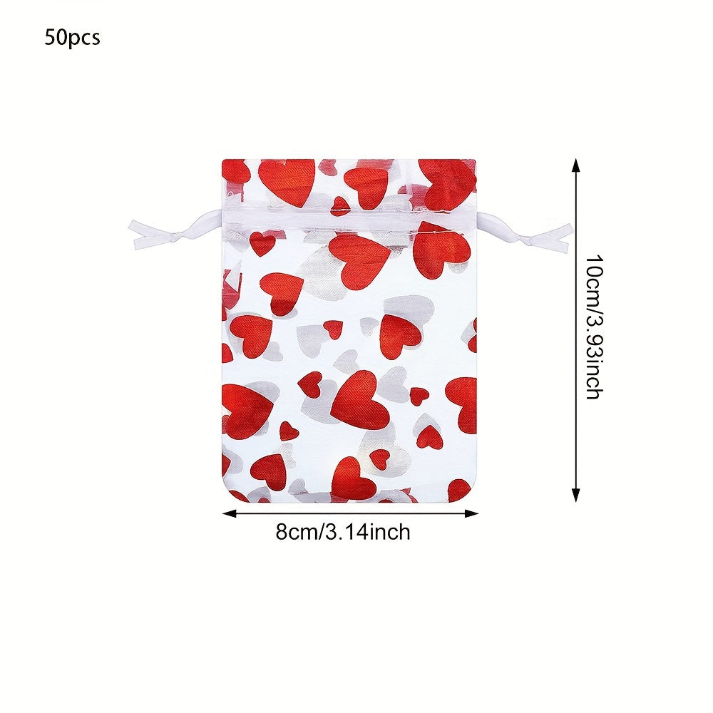 Valentine's Day Heart Peach Organza Jewelry and Cosmetic Storage Bags 50 Pack