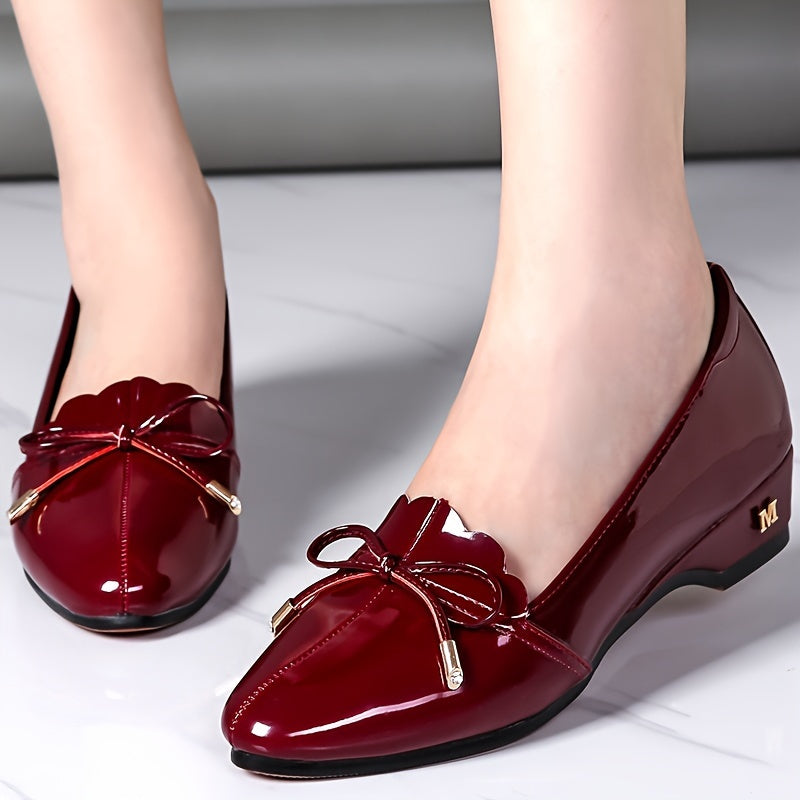 Women's Wine Red Casual Shoes with Low Thick Heels Wedges for Women 35-60