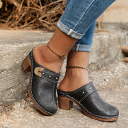 Women's Floral Pattern Clogs Soft Sole Slip-On Mules with Chunky Heel