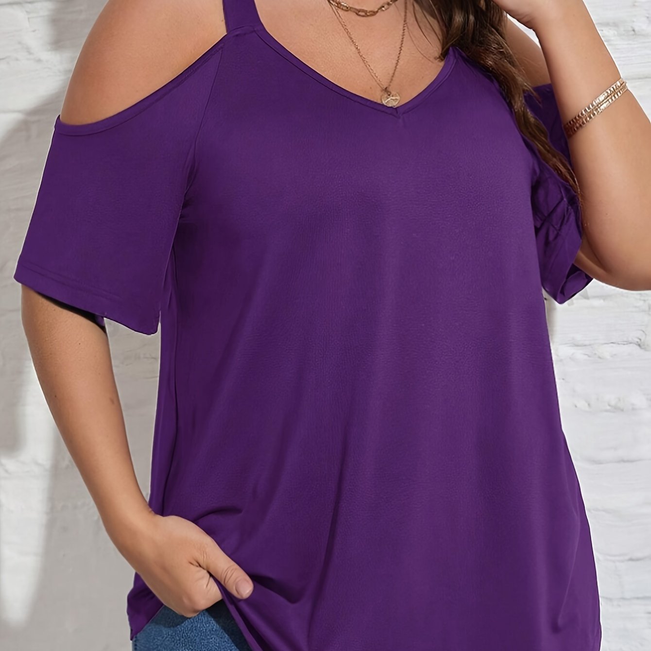 Plus Size Summer Off-Shoulder T-Shirt Solid Color Women's Top