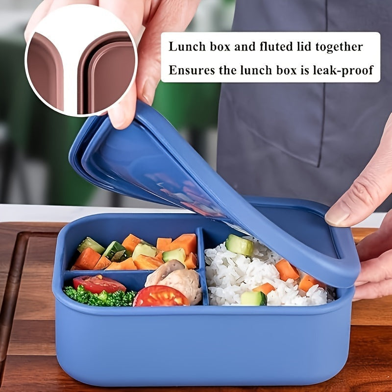 Silicone Lunch Box with Leak Proof Bento Container, 3 Compartments, Microwave Safe