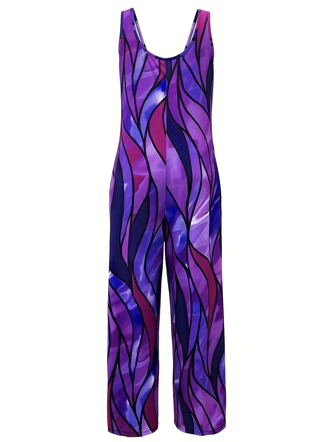 Plus Size Sleeveless Print Jumpsuit with Pockets for Women