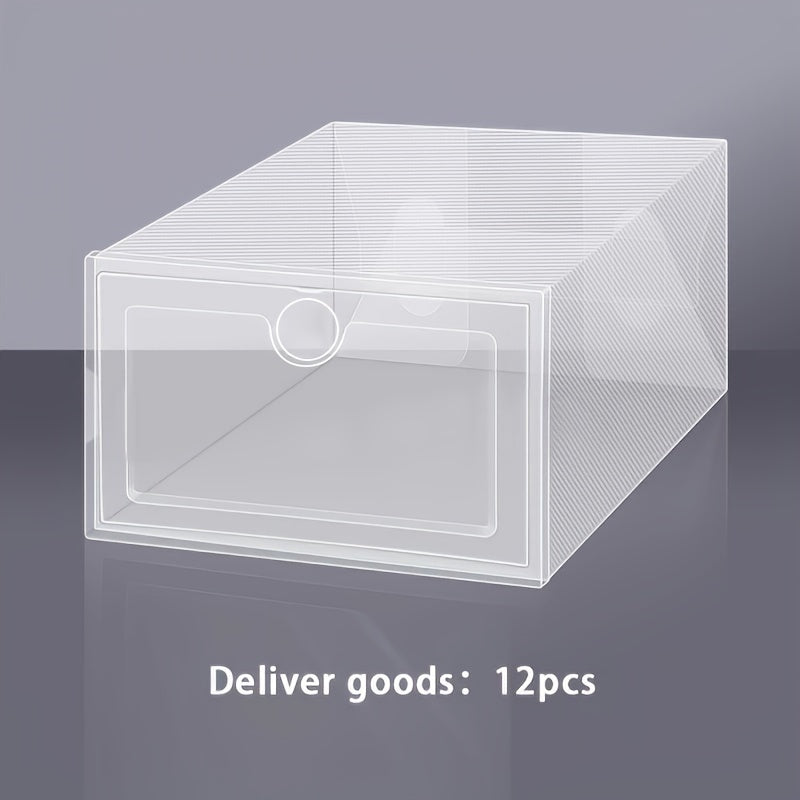 Set of 12 Clear Plastic Shoe Storage Boxes with Lids Waterproof Folding Organizer