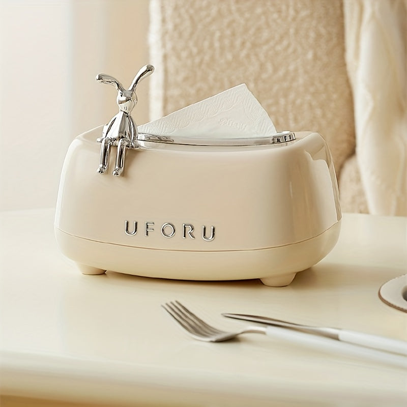 Hojatxona, yashash xonasi yoki yotoqxona uchun quyon dizaynli to'qima qutisi qopqog'i - yoqimli va amaliy uy bezak aksessuari.