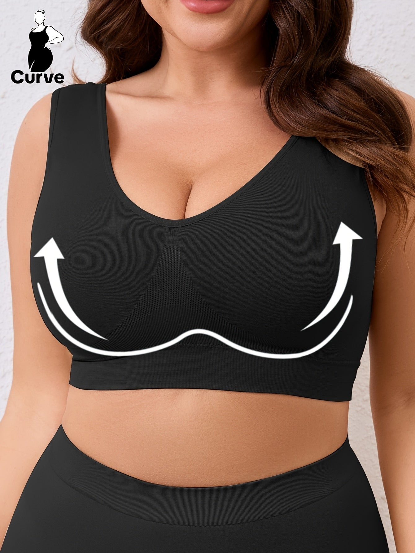 Women's Seamless Sports Bra Wide Strap Double-Layer Breathable Black