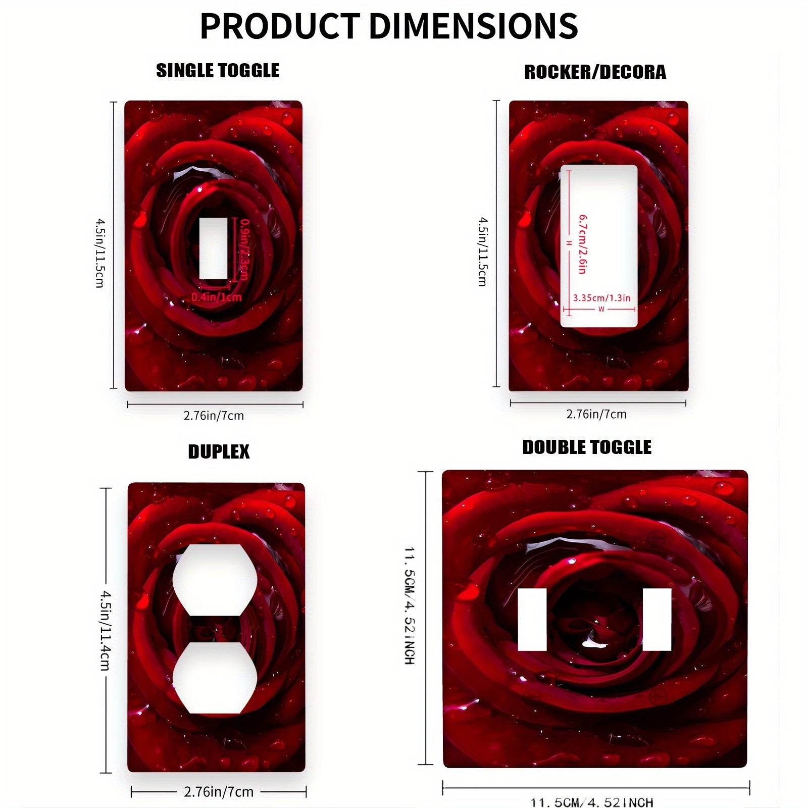 Red Rose Light Switch Cover for Indoor and Outdoor Use 1 Pack