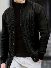 Men's V-Neck Knitted Cardigan Solid Color Acrylic Casual Autumn Winter Top