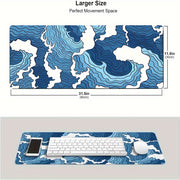 Blue White Wave Graphic Gaming Mouse Pad XL Non-Slip Desk Mat 80x30 Cm