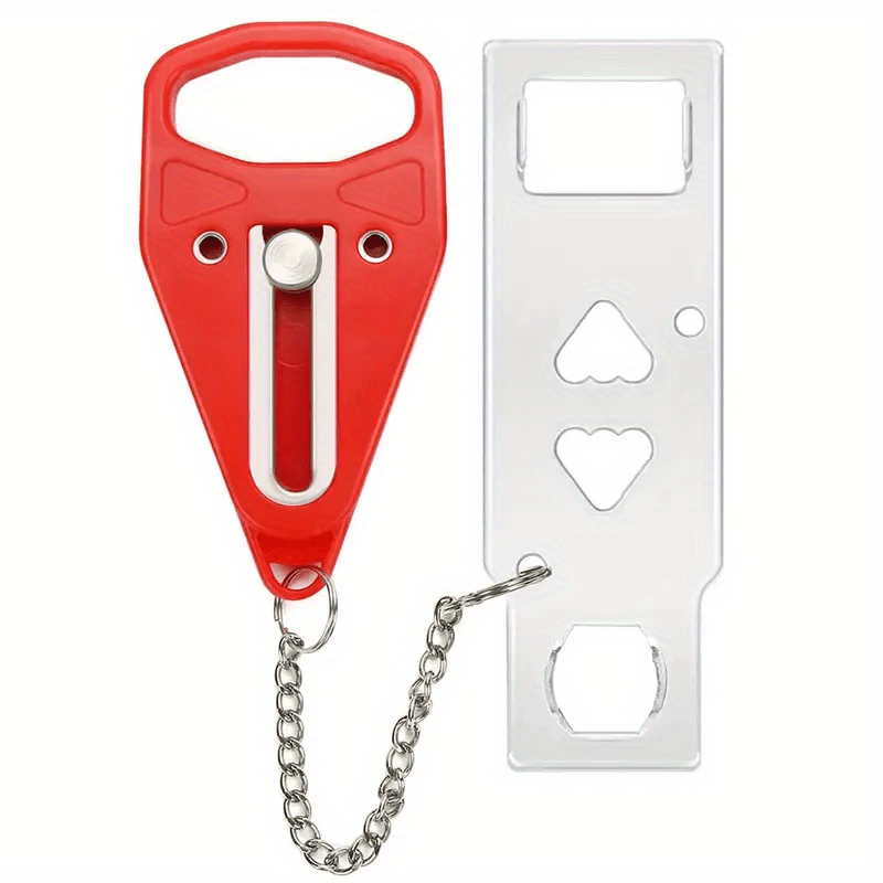 Portable Door Lock with Keychain Durable Plastic Security Latch for Travel or Home Red Blue Black