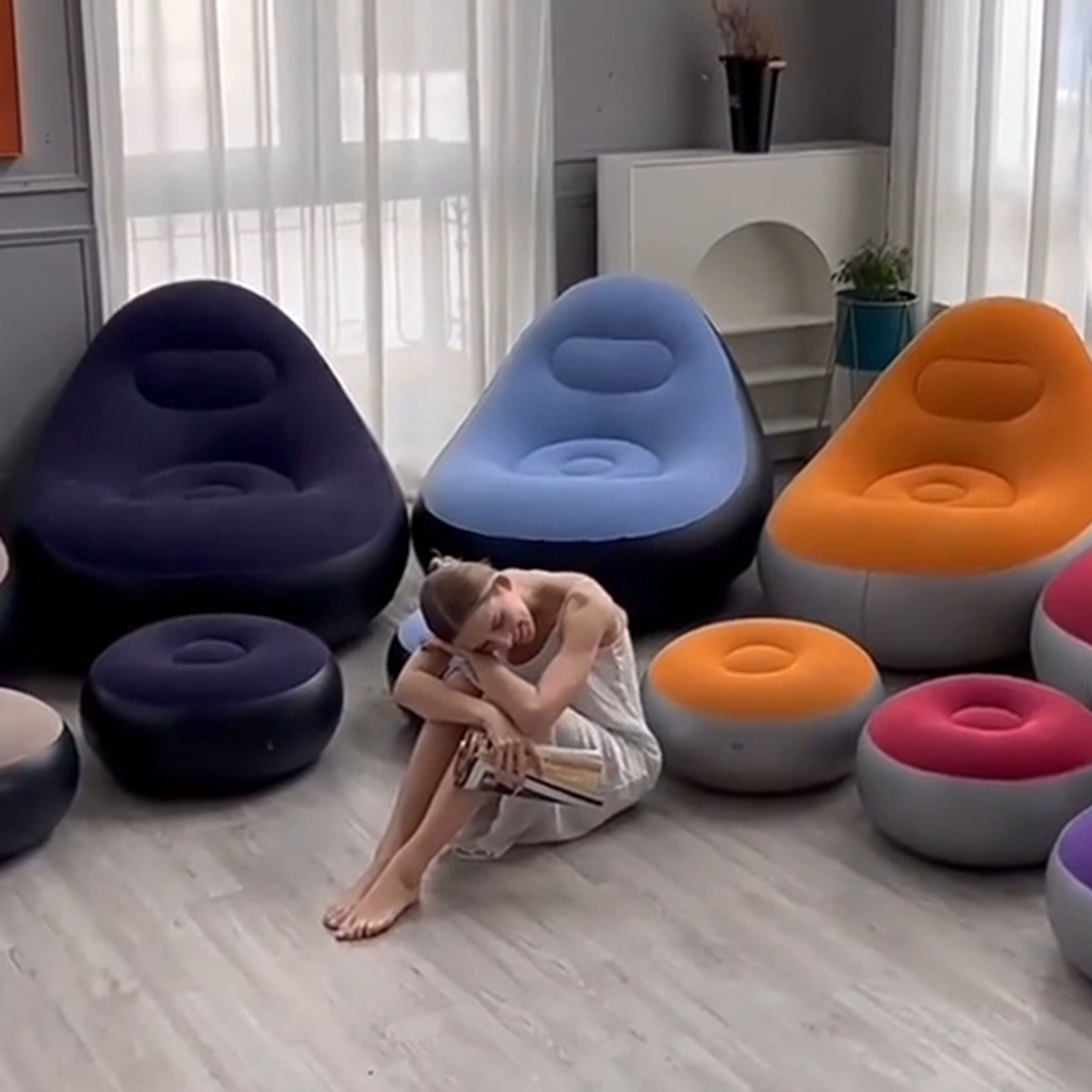 Inflatable Lounger Sofa Portable Outdoor Camping Sunbathing Red Plastic