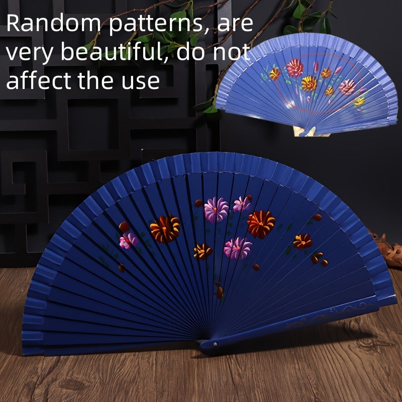 Wooden Folding Fan for Dancing and Home Decor with Printed Design