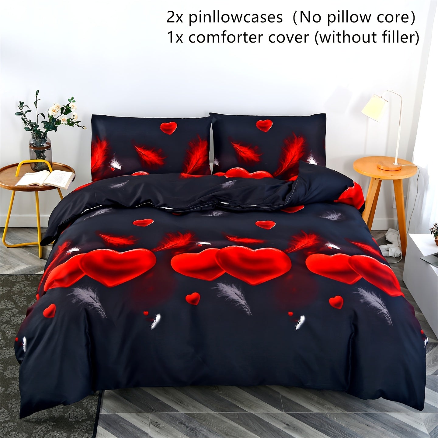 Floral Comforter Set with Duvet Cover and Pillowcases Breathable Polyester All-Season Zipper Closure