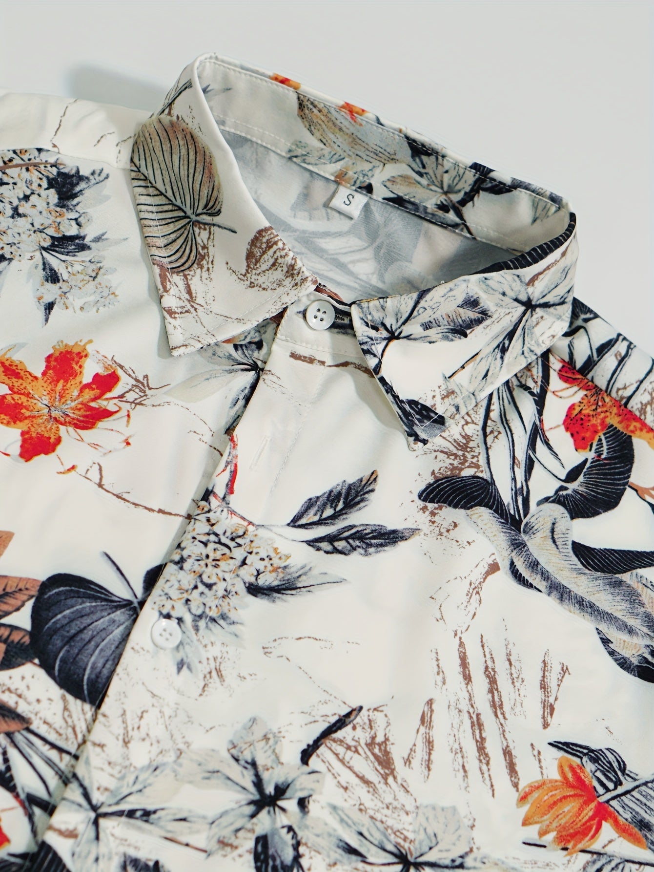 Men's Short Sleeve Shirt with Leaf Print Breathable Polyester Casual Vacation Wear