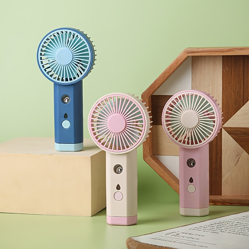Mini Handheld Fan with Mist Humidifier, Rechargeable, Portable for Travel Desk