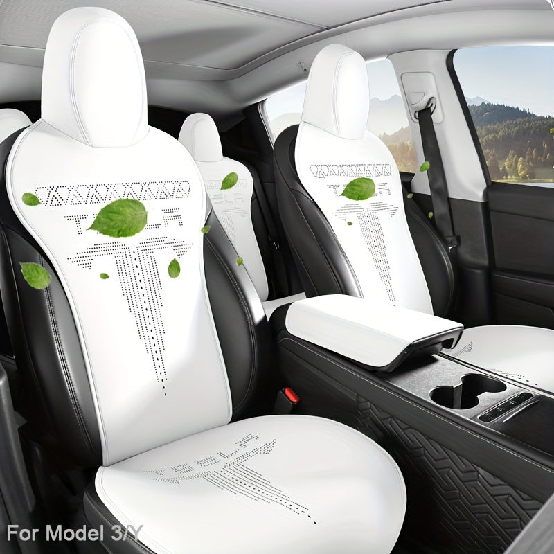 5 Seats Nappa Leather Car Seat Cover for Tesla Model Y/3 Breathable Front Rear Cushions