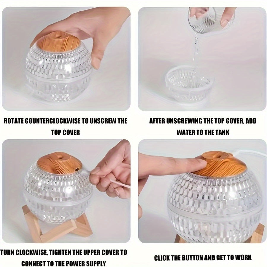 Роскошный кристаллический USB увлажнитель с емкостью 350 мл, высокоемкий нано-мист очиститель воздуха для романтической атмосферы и увлажнения. Батарея не включена.