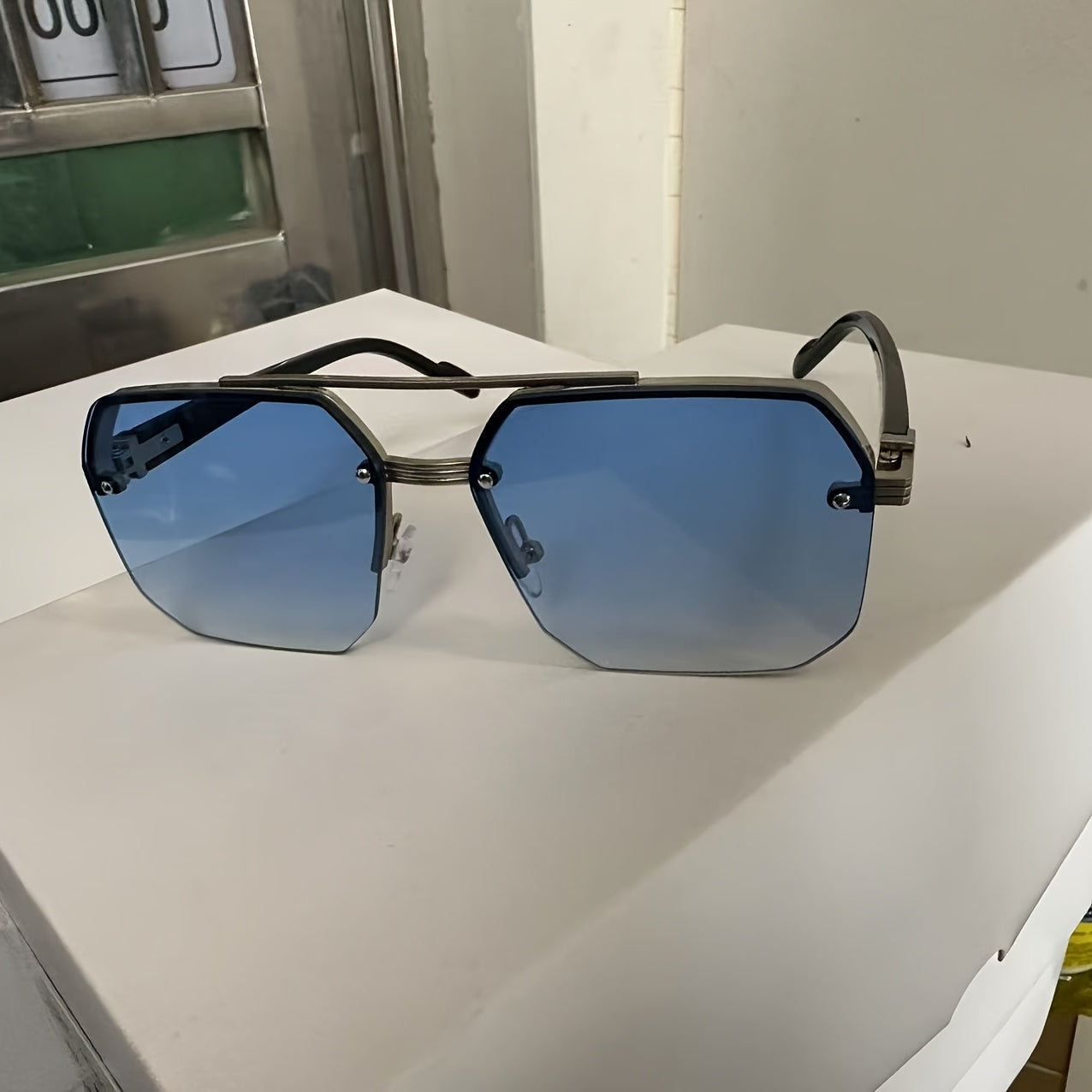 Men's Square Frame Fashion Glasses with Double Bridge Anti-Reflective Metal and Acetate