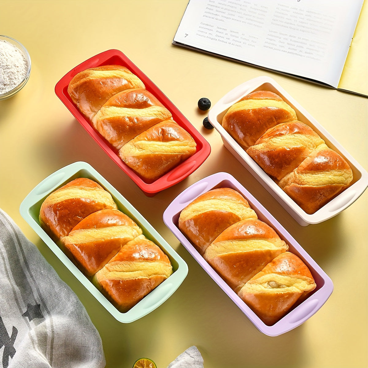 Set of 4 Non-Stick Silicone Loaf Pans for Baking Bread and Toast