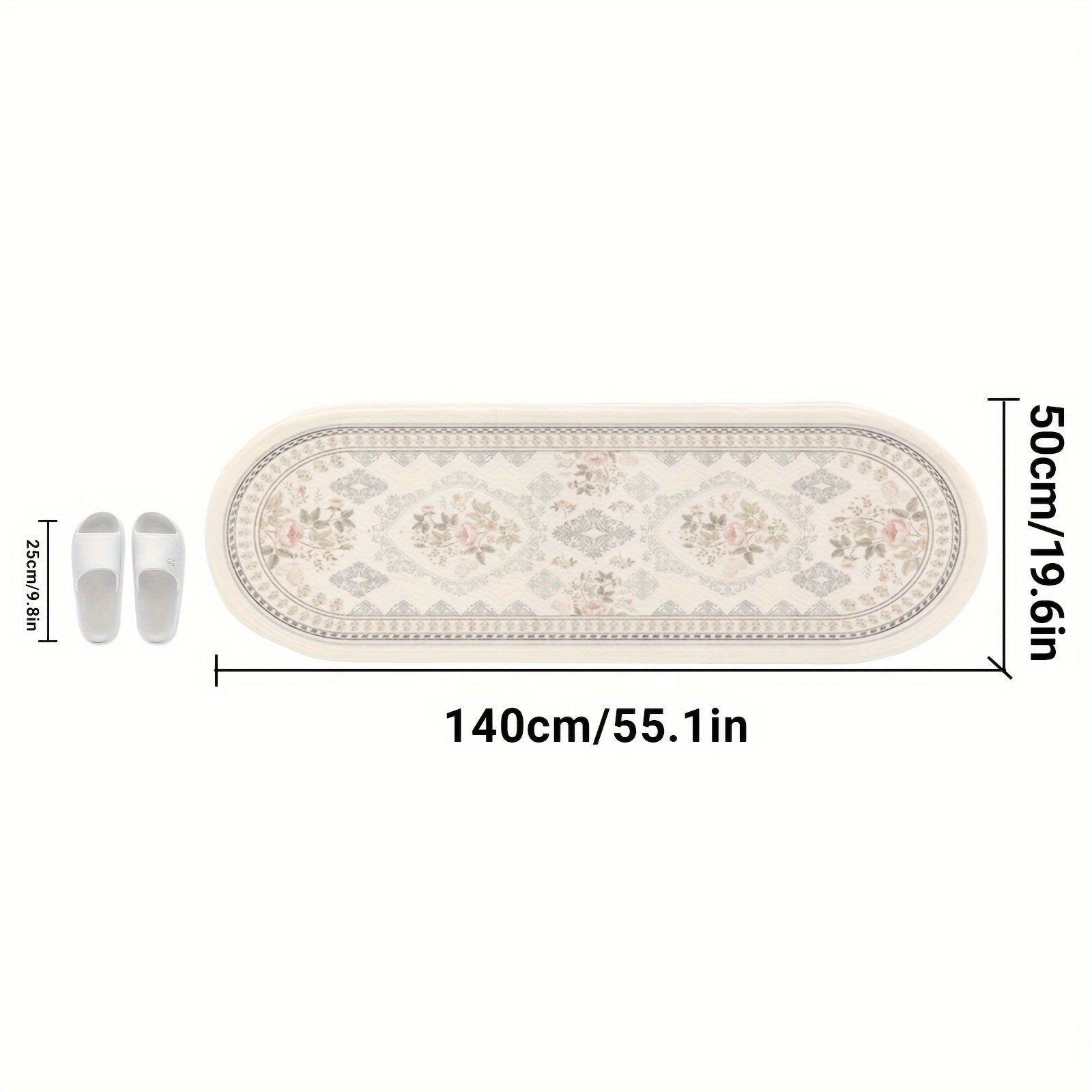 Yumshoq va sirpanmaydigan plush gullar naqshli oval yotoq yonidagi gilam - Yotoqxona, yashash xonasi va divan uchun bezakli pol mato - Ferma uy bezaklari va estetik ichki san'at materiallari uchun mukammal