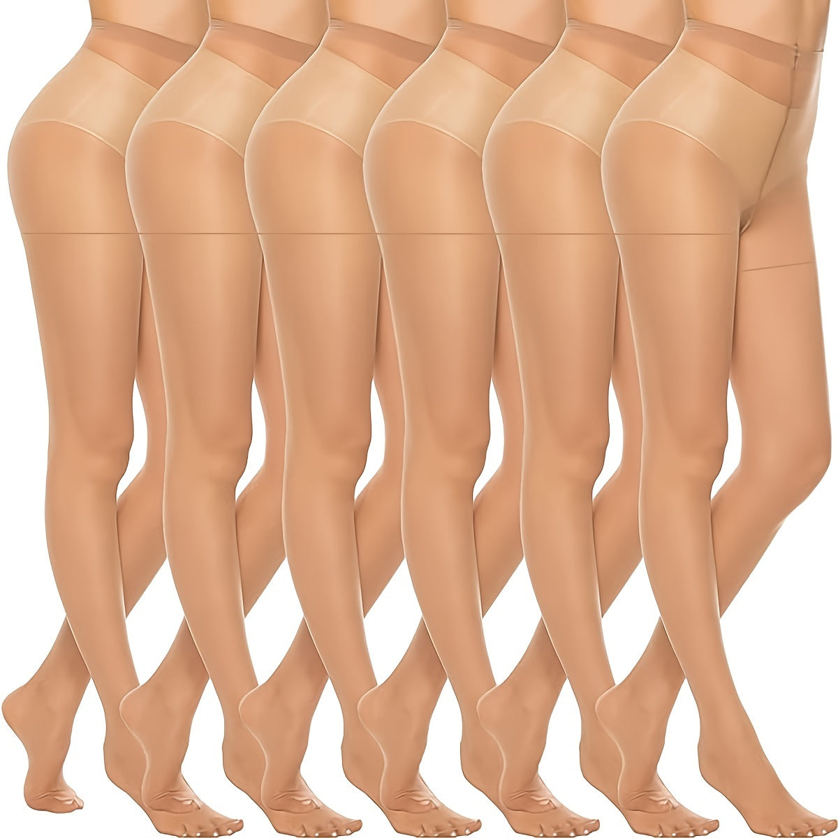 Women’s High-Waisted Semi-Sheer Footed Pantyhose 6 Pack Nylon Spandex