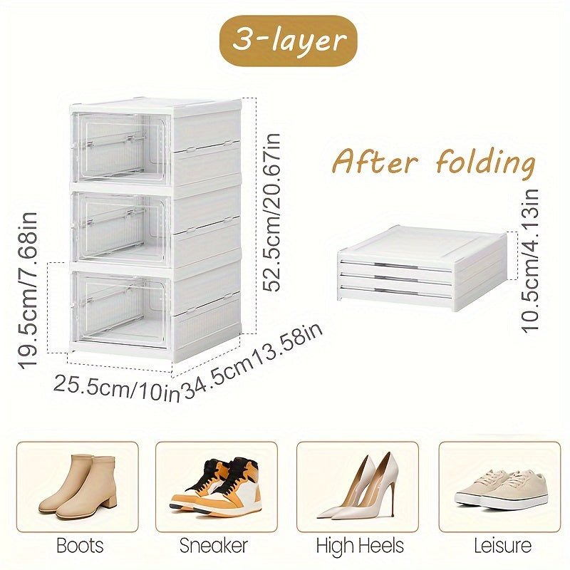 Folding Shoe Storage Box Breathable Plastic Dustproof Space-Saving Large Capacity