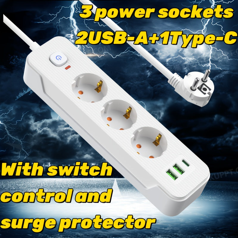 European Power Strip with 3-5 Outlets, USB and Type-C PD Fast Charging, Surge Protection