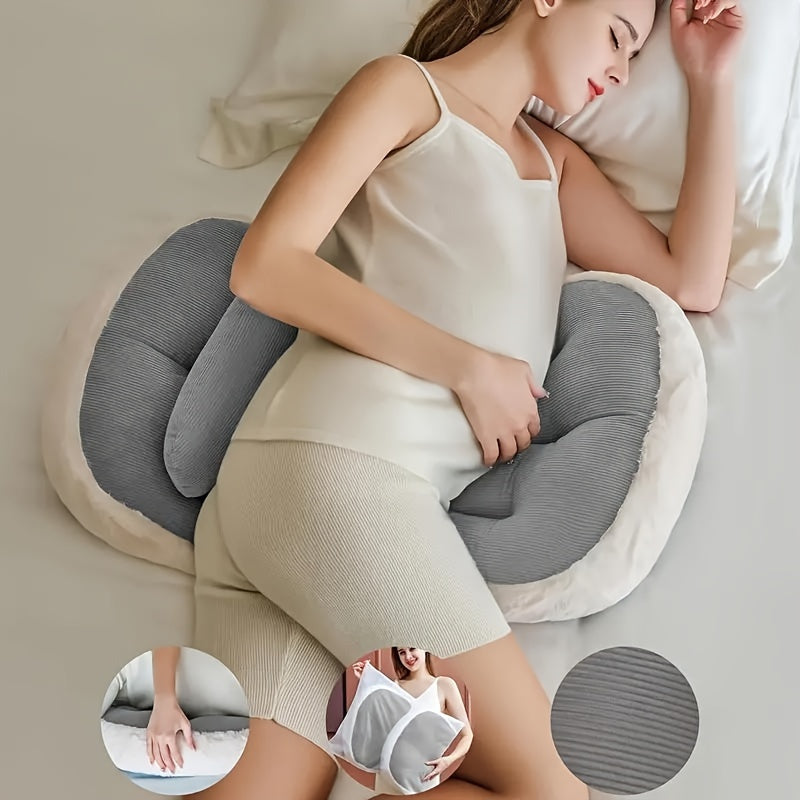 Pregnancy Pillow with Faux Fur Soft Belly Support for Side Sleeping Women