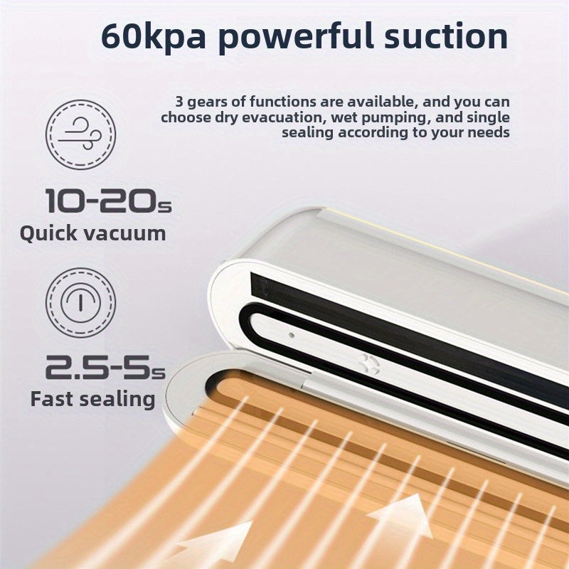 Sellador de alimentos automático multifuncional con sellado de bolsas de aperitivos para conservación a largo plazo, portátil, inalámbrico, compacto y fácil de usar