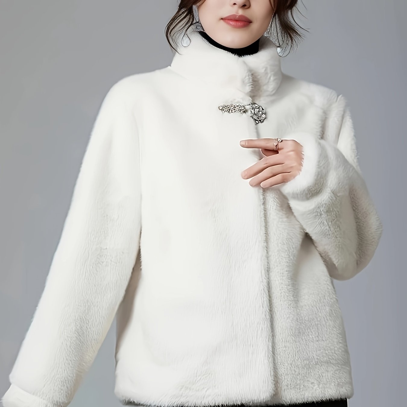 Women Plus Size Faux Mink Coat Long Sleeve Winter Jacket Solid Color