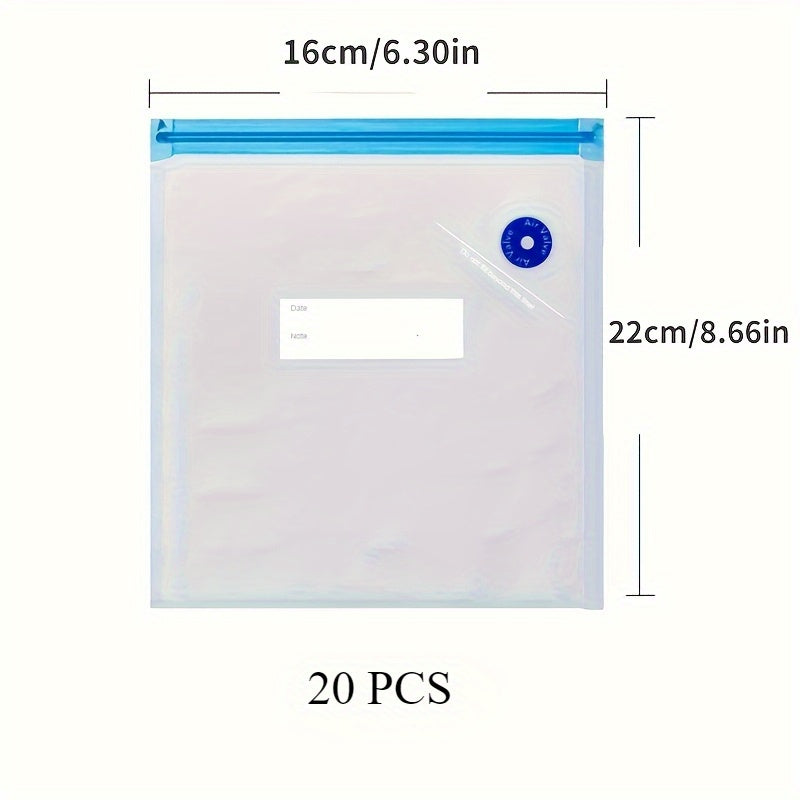 20 dona qayta ishlatiladigan vakuum yopishqoq sumkalar, toza oziq-ovqat saqlash uchun go‘sht, meva, sabzavotlar