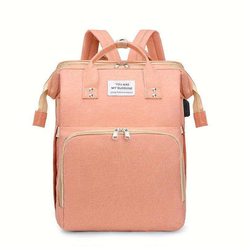 Gray Nylon Diaper Backpack with Insulated Bottle Pocket Charging Port and Mesh Side Pocket Spacious Travel Organizer