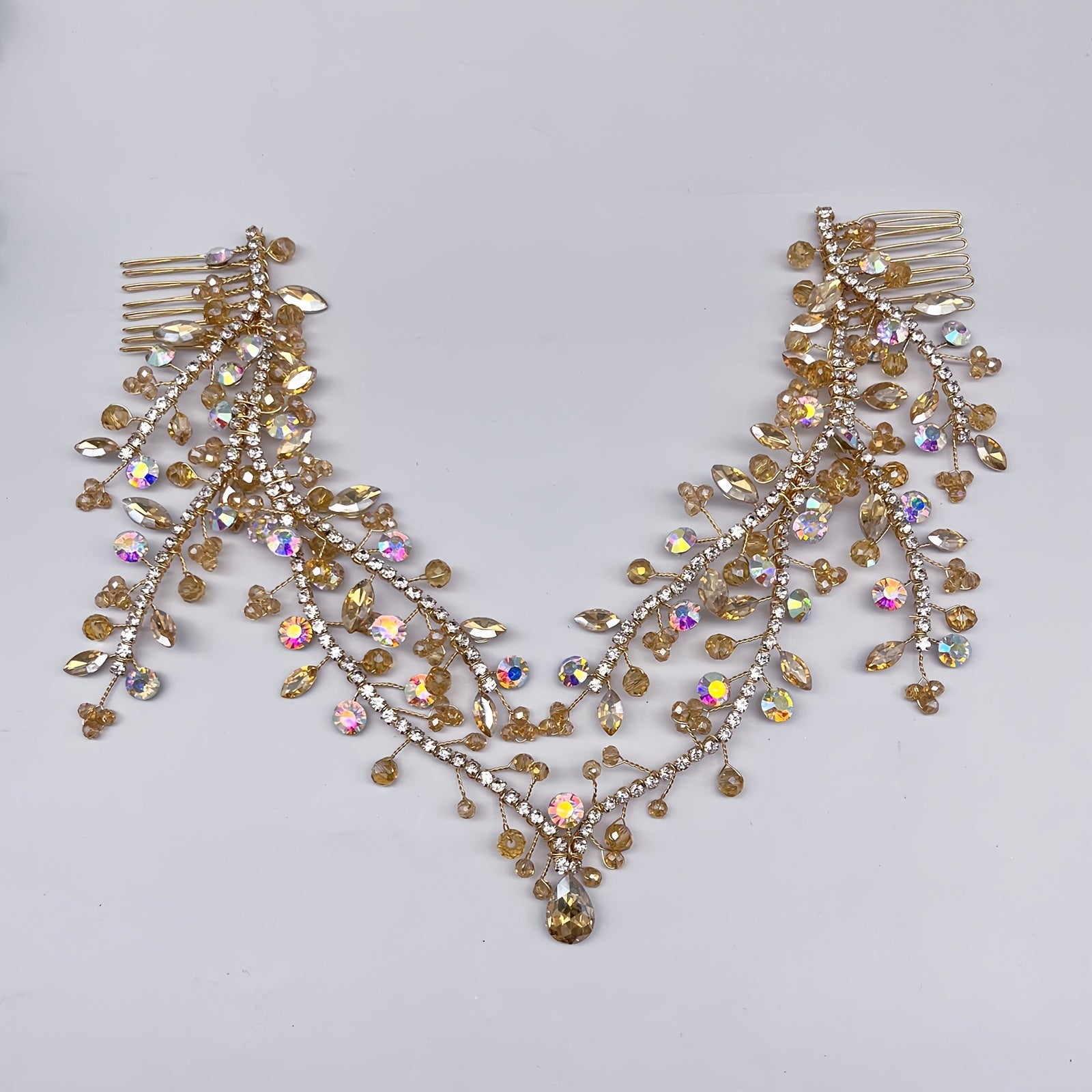 Double-Headed Hair Comb Pendant with Champagne Rhinestones Jewelry Accessory
