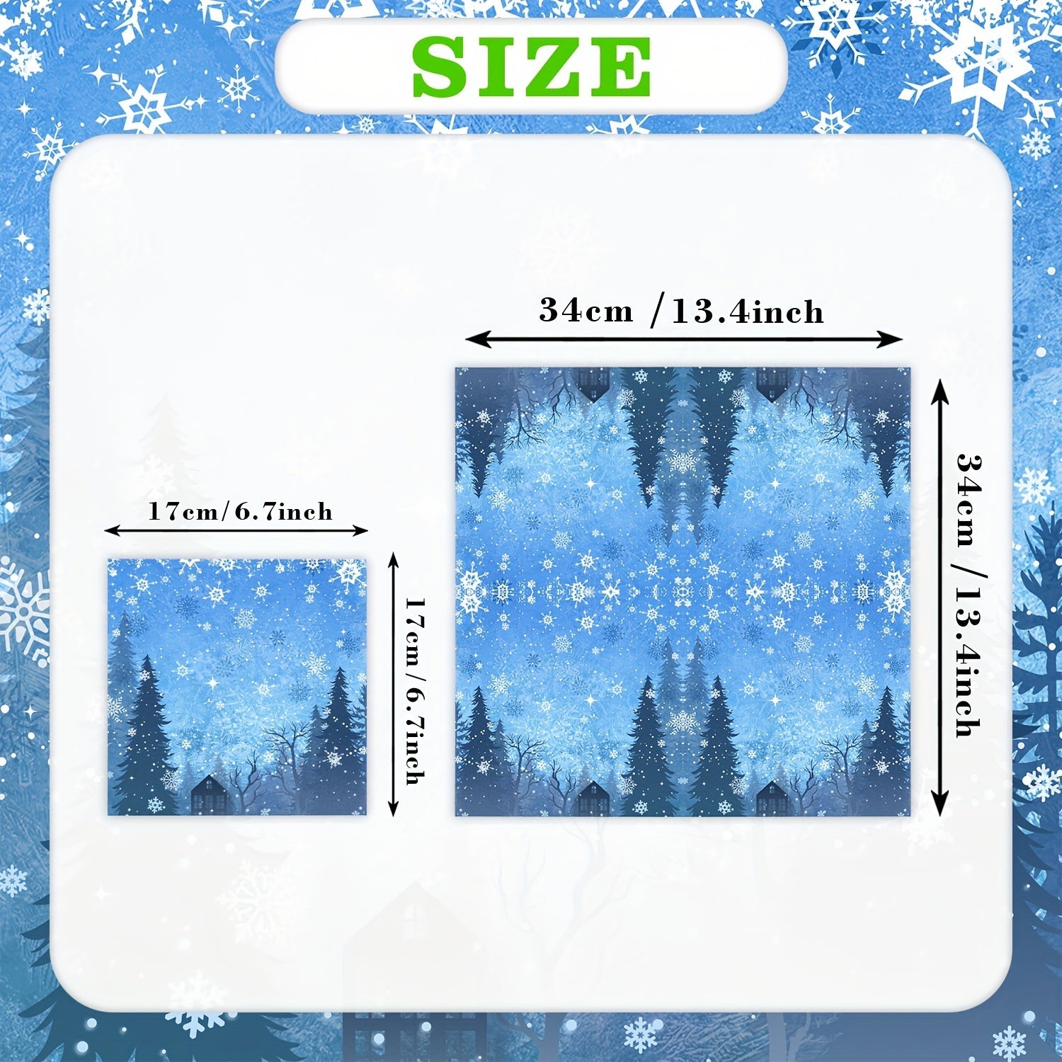 Set of 20 Blue Snowflake Paper Napkins for Winter Christmas or Birthday Party